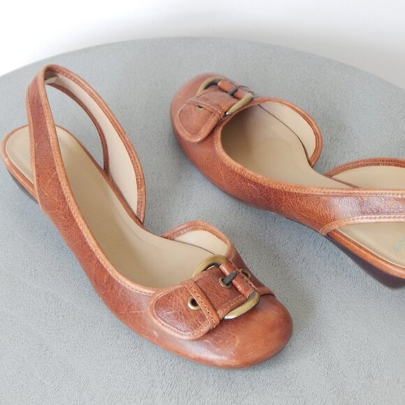 Nicole Women Devin Sandals Slingback Round Toe Buckle Front Tan Leather Size 8.5 - Picture 5 of 7